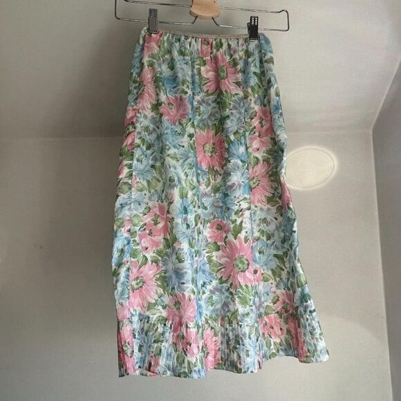 Vintage Floral Slip Skirt Groovy MCM Midi Pleated Retro Print Pastel Small - Picture 3 of 8